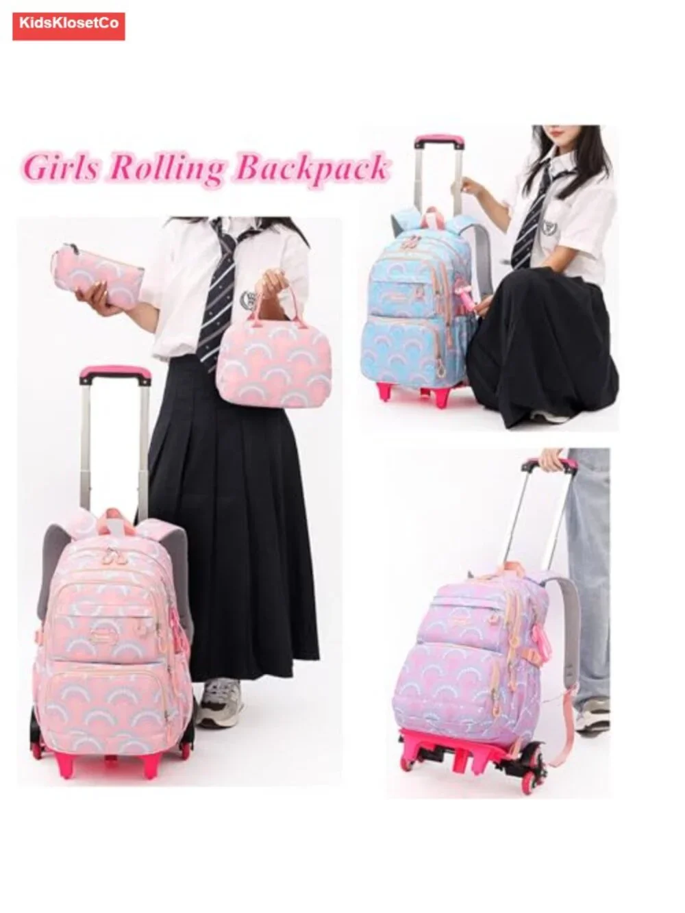 Rolling Backpack for Kids with Wheels, Nylon, Elementary School Trolley Bag